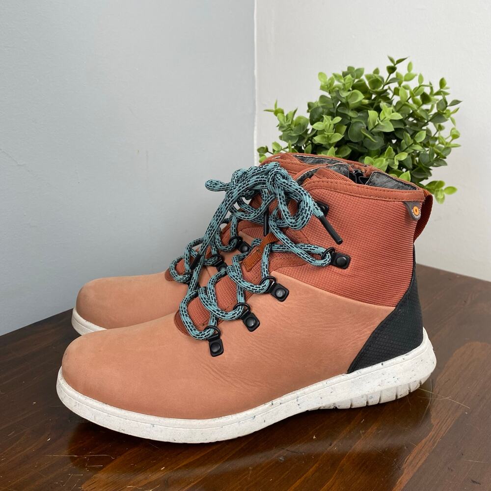 Bogs Juniper Hiker Waterproof Leather Boots - Rust / Teal Laces Size 6.5 